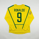 Camiseta Retrô Selección Brasileña I 2002 – Manga Larga - TOQUE ME VOY | Espanha S / Sin personalización / Sin Parche Otimizado