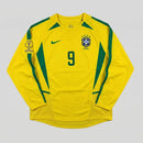 Camiseta Retrô Selección Brasileña I 2002 – Manga Larga - TOQUE ME VOY | Espanha S / Sin personalización / Sin Parche Otimizado